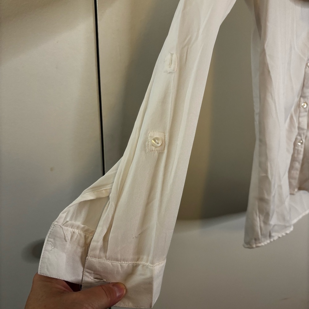 White Button Down Blouse with Bow Tie - Picture 4 of 9